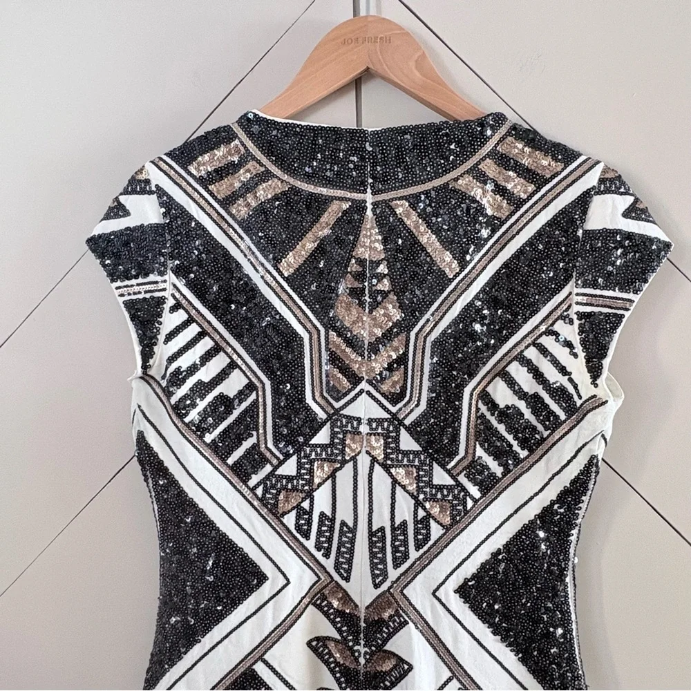 Express Art Deco Sequin Mini Dress Black Gold Silver Geometric Party Dress Small - Picture 7 of 7